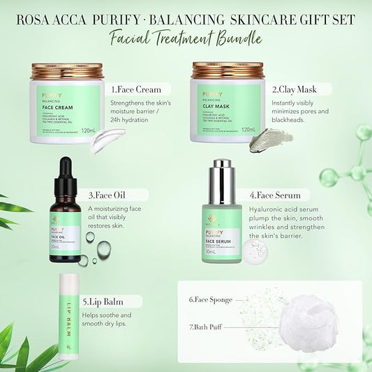 Facial Skin Care Set & Spa Kit - Gift for Men & Women Ideas, Self-Care Relaxation Gift, Skin Care Collection with Tea Tree Essential Oil, Hyaluronic Acid Serum, Dad, Mother's Day, Christmas, Birthday