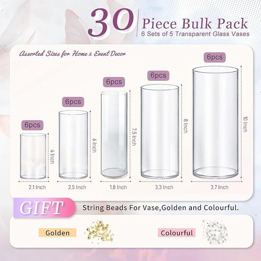 30pcs Glass Vase Cylinder Vases for Centerpieces Small Flower Glass Vases Home Decor Centerpiece Table Clear Flower Vase Decorations for Wedding&Holiday 4,6,7.5,8,10 Inch Tall