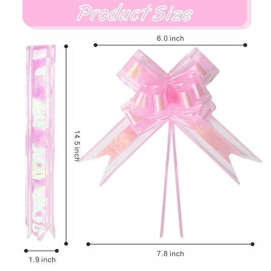 24PCS Blush Pink Pull Bows for Gift Wrapping, 6" Large Pre-Tied Decorative Bows for Christmas, Wedding, Birthday, Party Decorations, Reusable Instant Floral Decors for Gifts,Bouquets,Baskets
