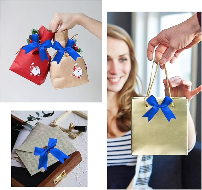 50 Counts Royal Blue Twist Tie Bows 3.1" Pre-Tied Satin Ribbon Bow Decor Mini Twist Tie Bows for Gift Wrapping Treat Bags Cake Bridal Baby Shower Birthday Party Favors Wedding Decorations