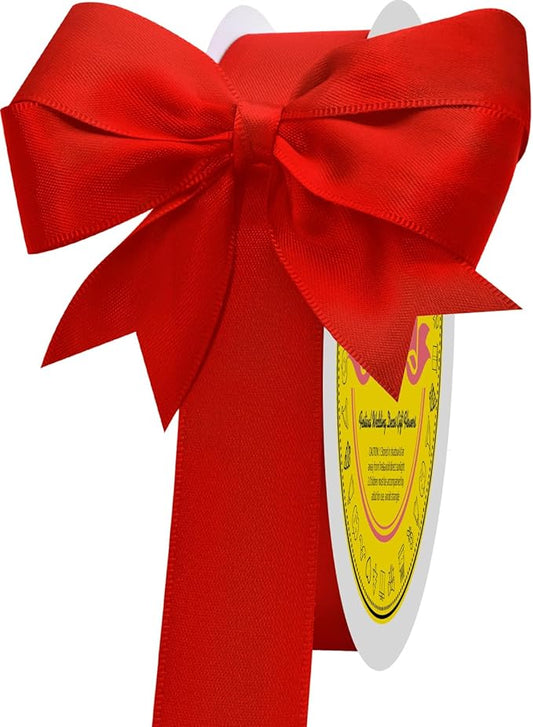 Red Double Face Satin Ribbon 1 inch X 50 Yards Spool Bright Colors Very Suitable for Weddings Gift Package Wrapping Dancer Wand Sewing Party Hair Bow Invitation Decorations and More