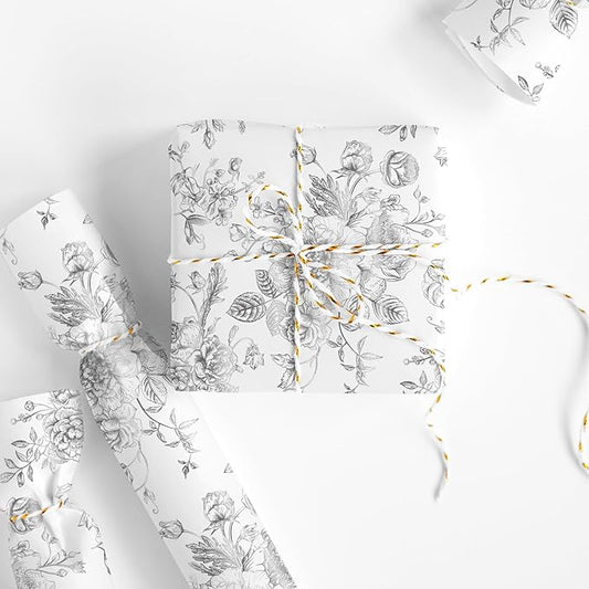 JarThenaAMCS Silver Foil Floral Wrapping Paper - Mini Roll - 17 Inch x 32.8 Ft Vintage Flower Gift Wrap Paper Decorative Art Paper for Spring DIY Crafts Supplies