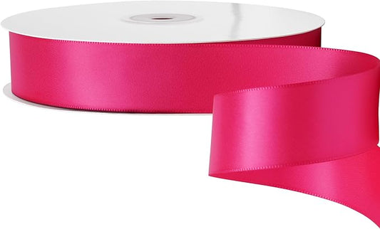 LIUYAXI Hot Pink Stain Ribbon, 1" X Continuous 50 Yards, Double Faced Fabric Ribbon Perfect for Gift Wrapping Wedding Birthday Party Chair Sash Christmas Hair Floral Craft Sewing