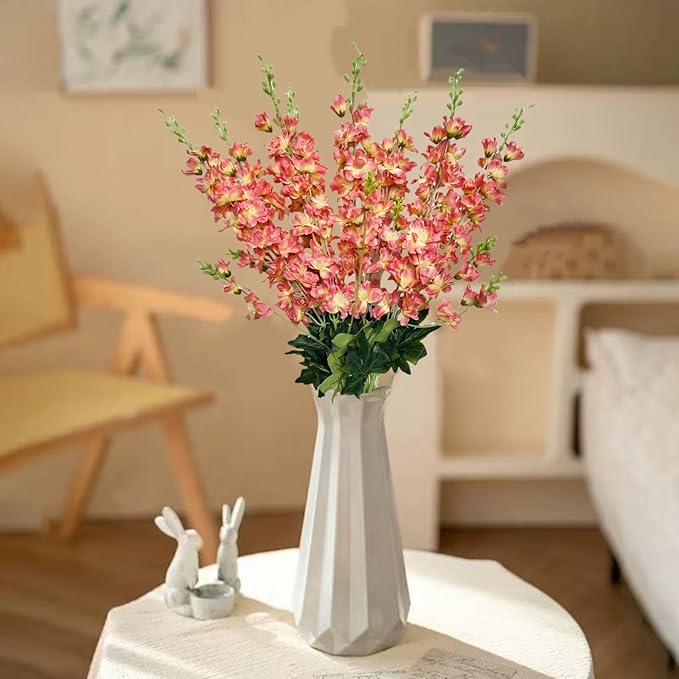 8 pcs Coral Delphinium Artificial Flowers, 34.25''Artificial Snapdragon Flowers Tall Fake Flowers Silk Flowers Faux Delphinium Bulk for Tall Vase Home Wedding Garden Table Decor (Coral)