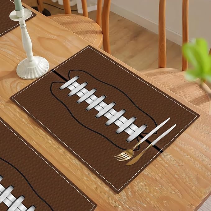 Football Placemats Set of 6 American Sports Double-Sided Table Mats for Home Party Indoor 6 PCS 12x18 Inch