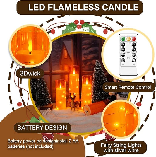 Flameless LED Candles with Timer 5 Pc Flickering Flameless Candles for Romantic Ambiance and Home Decoration Stable Acrylic Shell,with Embedded Star String,Battery Operated Candles(Orange)