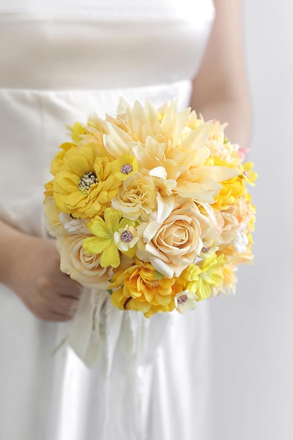 Fake Flowers Heads Bulk Yellow Mini Artificial Silk Flower for Crafts, Small Artificial Daisy Roses Faux Flowers for Graduation Cap DIY Cake Wedding Party Home Garland Decoration