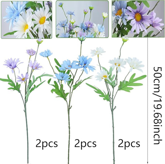 6 Pcs Artificial Daisy Flowers Outdoor Silk Flower Artificial Wildflowers for Decoration Bulk UV Resistant Faux Flowers for Vase Floral Arrangements Home Table Centerpieces Indoor Garden