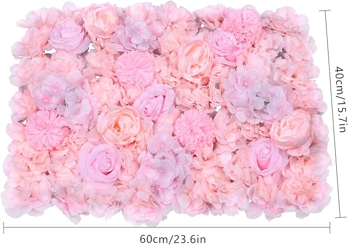 Gdrasuya10 6pcs Realistic Flower Wall Background Artificial Flowers Wall Backdrop Panel 3D Silk Rose Fake Flower Wall Panel Banquet Wedding Party Decor, Photography Background 60 x 40 cm