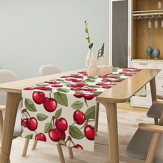 Cherry Table Runner,Spring Summer Fruit Tropical Birthday Party Decorations Dining Room Home Kitchen Table Decor 13 x 70Inch