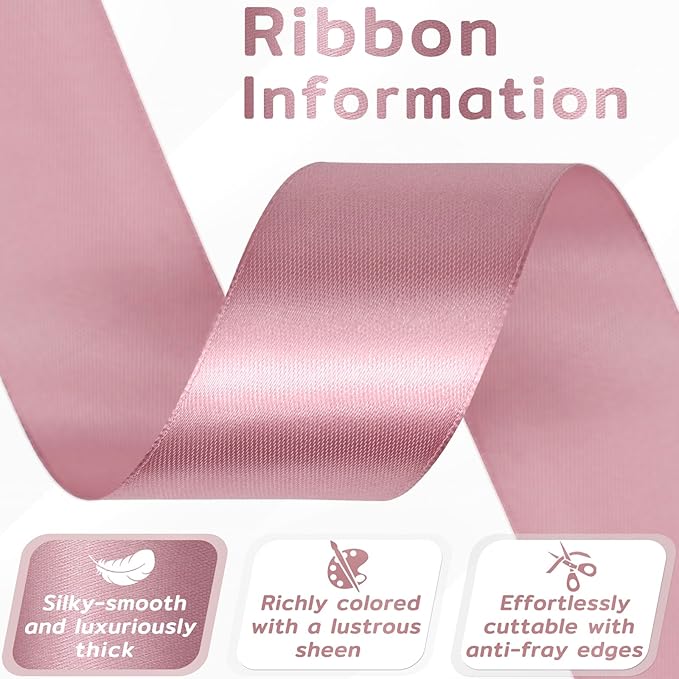 60 Yards Rosy Mauve Satin Ribbon 1-1/2 Inch, Solid Mauve Pink Polyester Fabric Ribbon for Gift Wrapping, Crafts, Flower Bouquet, Wedding, Baby Shower, Festival, Christmas