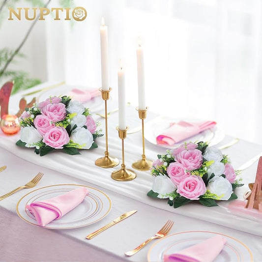 NUPTIO Flower Centerpieces for Wedding Tables: 10 Pcs Pink & White Artificial Flower Ball Arrangement for Weddings Party - Fake Floral Rose for Birthday Bridal Shower Decorations