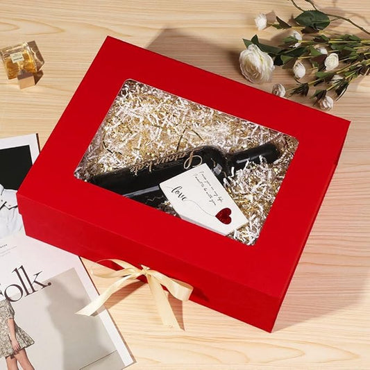 Red Extra Large Gift Box for Presents with Ribbon 16.5x13x5.3 Inches Clear Gift Box with Window Magnetic Closure Gift Boxes with Lids