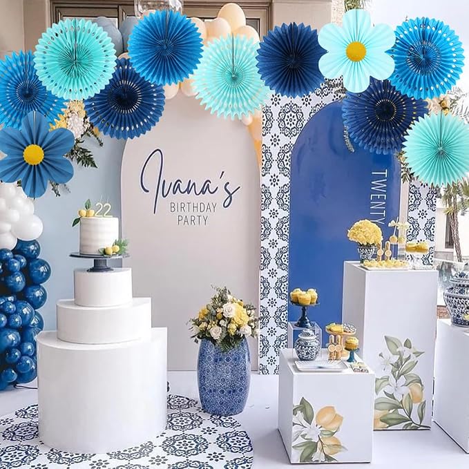 zilue Paper Fans Party Decorations Paper Flowers Decorations for Wall Classroom Floral Backdrop Baby Shower Birthday Party Flower Wall Decor Pack of 11 Blue