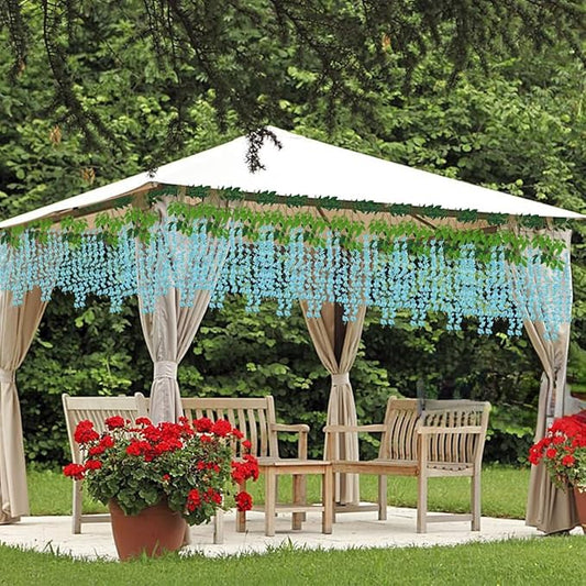 Artificial Flowers Hanging Flowers, Fake Wisteria Flower Garland Silk Vines Rattan String Decor for Home Wedding Arch Wall Garden Greenery Bedroom Outdoor Office Party Decoration (36, Blue)