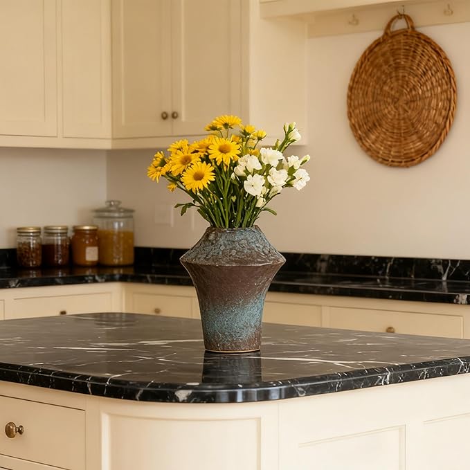 Ceramic Flower Vase Home Decor-6.3" Large Decorative Terracotta Vases Vintage Living Room, Kitchen Bedroom Decorations for House Book Shelf Office Coffee Desk Dining Fireplace