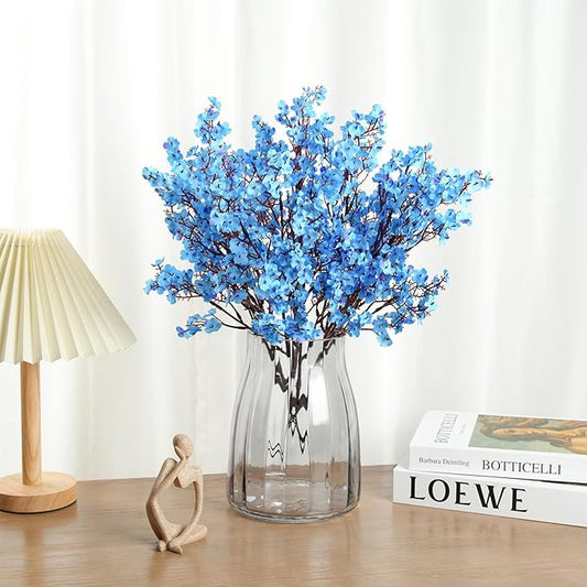 8Pcs Artificial Flowers Fake Babys Breath Bouquet,Blue Fake Flowers Plants Decor Silk Flower Bulk for Vase Spring Home Wedding Indoor Outdoor Table Party Decorations