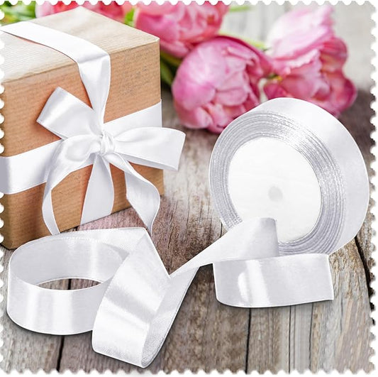 Luomorgo 1 Inch White Satin Ribbon, 25 Yards Solid Color Ribbon, Fabric Ribbon for Gift Wrapping, Flower Bouquet, DIY Craft, Sewing, Wedding, Birthday Party Decorations