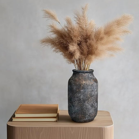 Rustic Ceramic Vase, Terracotta Pottery Decorative Vase, Farmhouse Decor for Living Room, Home, Fireplace, Shelf Decor, 9 Inch, Bronze
