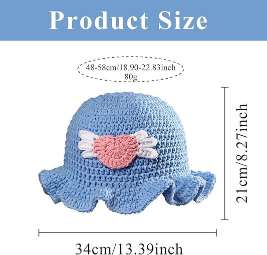 Crochet Bucket Hat for Women Flower Knit Hat Hollow Out Foldable Cap Hats