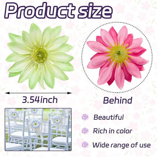 Green Artificial Daisy Flower Heads, 3.5 Inch Large Flower Heads for Crafts, 12 Pcs Artificial Gerbera Chrysanthemum Flowers Heads for DIY, Party Wedding, Photography Props, Easter