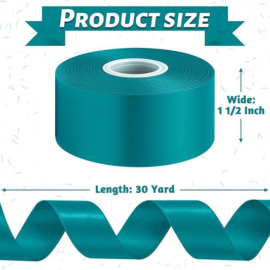 Fullive 1 1/2 Inch Teal Ribbon for Gift Wrapping, 30 Yards Christmas Ribbon, Polyester Satin Ribbons for Crafts for Birthday Graduate Christmas Decoration DIY Bows Wrapping Bouquet Floral Arrangements