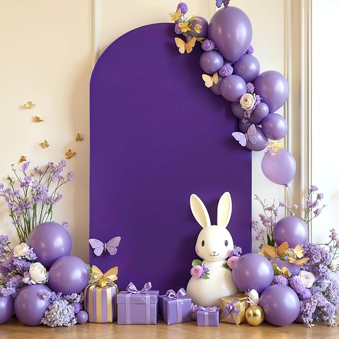 6.6FT Purple Arch Backdrop Cover - Polyester Fitted Wedding Arch Stand Covers Round Top Chiara Arch Backdrop Cover for Birthday Party Banquet Photo Background Decoration