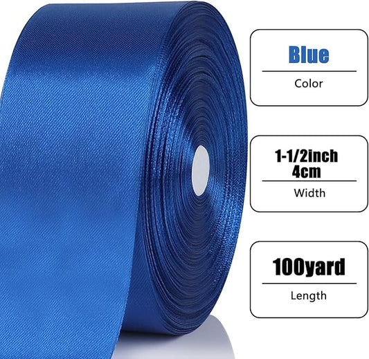 NESCCI 100 Yards Ribbon,1-1/2 Inch Royal Blue Satin Ribbon,Single Face Satin Ribbons,Perfect for Gift Wrapping,Wedding Decoration,Handmade Bows,Wrapping Bouquet and More