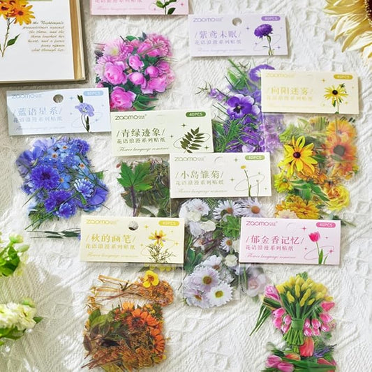 320 Pieces Pressed Flower Themed Stickers Set Floral Elements Transparent Natural Flower Stickers for Scrapbooking Junk Journal Planner Laptops