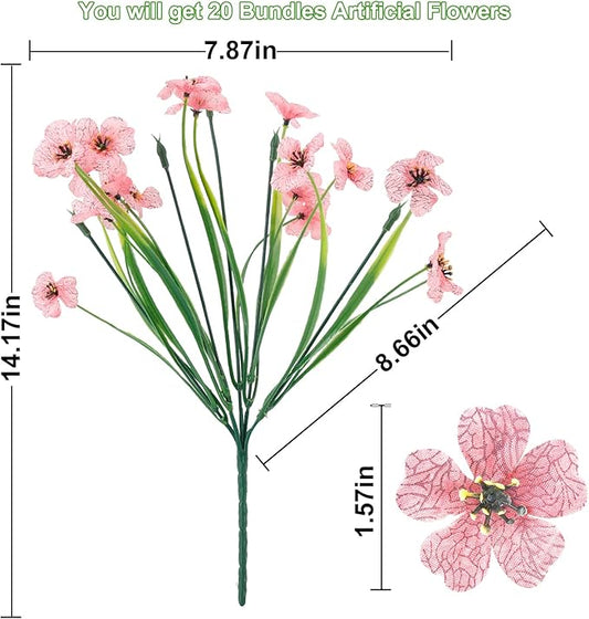 20 Bundles Artificial Flowers for Outdoors or Indoor Garden Home Decoration,No Fade Fake Flowers Faux Plants for Decoration Hanging Planters,Porch Window Box Garden Wedding Farmhouse Fake Plants