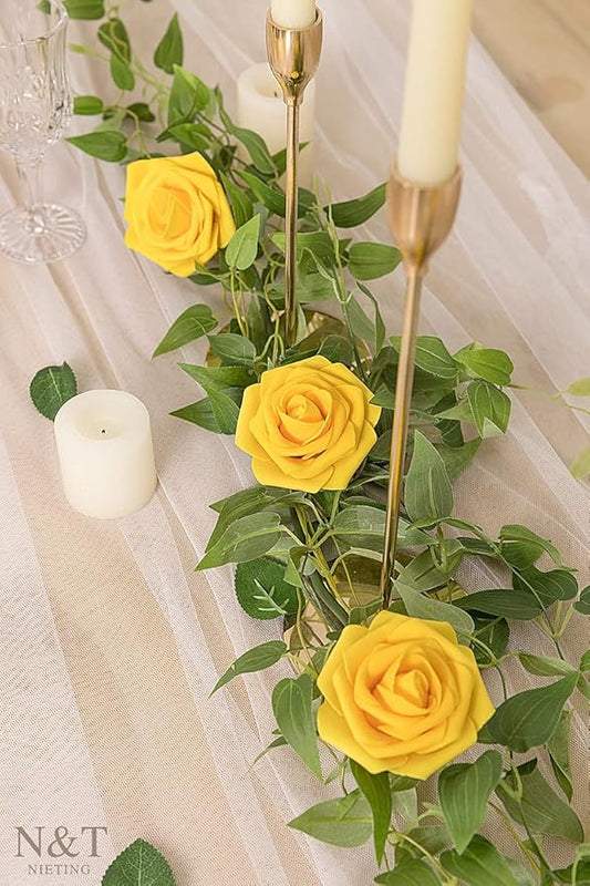 N&T NIETING Artificial Flowers, 25Pcs Fake Flowers Fall Roses Perfect for DIY Wedding Bouquets Centerpieces Bridal Shower Party Home Flower Arrangement Decorations, Gold