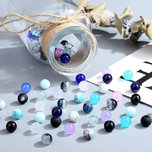 DUQGUHO 8mm Black Blue and White Beads for Bracelets Summer Beach Glass Beads for Jewelry Making 24 Grids Round Beads Bulk 520PCS