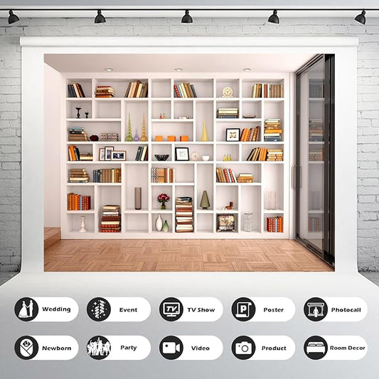 Bookcase Photography Backdrop School Library Study Bookshelf Scene Children Photography Backgrounds Customized Photographic Backdrops for Photo Studio Office Conference Decor 12x8ft