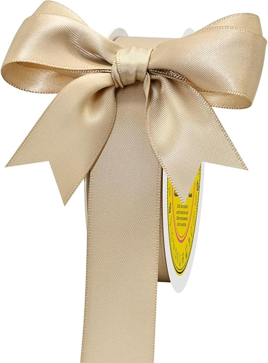 Double Face Tan Satin Ribbon 7/8 inch X 25 Yards Polyester Tan Ribbon for Gift Wrapping Very Suitable for Weddings Party Hair Bow Invitation Decorations and More