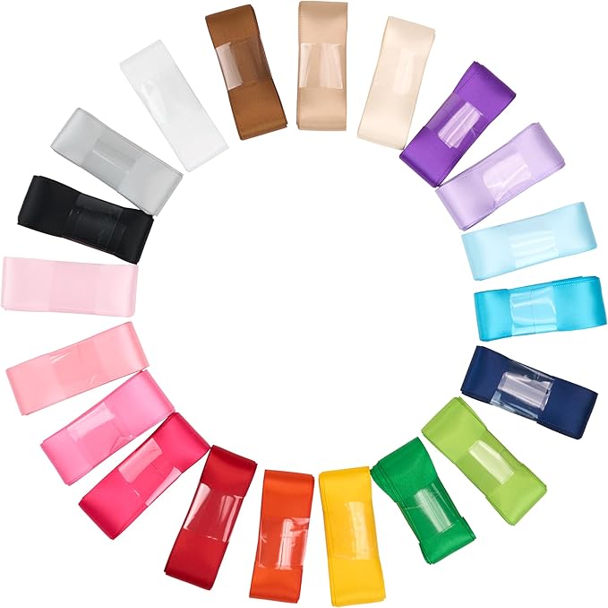 Satin Ribbon 1 Inch Assorted 20 Colors x 2 Yards Colorful Craft Silk Ribbon for Gift Wrapping, Hair Bows, Flower Bouquet, Wedding Decoration,Gift Wrapping, 40 Yards Total