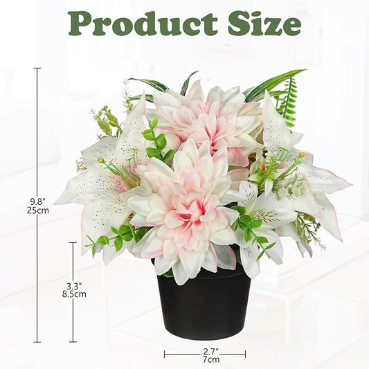 Pink Artificial Flowers Small Fake Flowers in Vase Peonies Dahlia Tiger Lily Potted Silk Flower Arrangements Faux Plants & Flowers Home Bathroom Kitchen Table Centerpieces Desk Decor