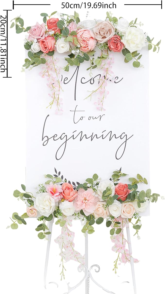 Pack of 2 Wedding Arch Decorations Artificial Hanging Flowers Floral Swag for Wedding Welcome Sign Backdrop Balloon Arch Home Party Bridal Ceremony Reusable(Pink Vine)