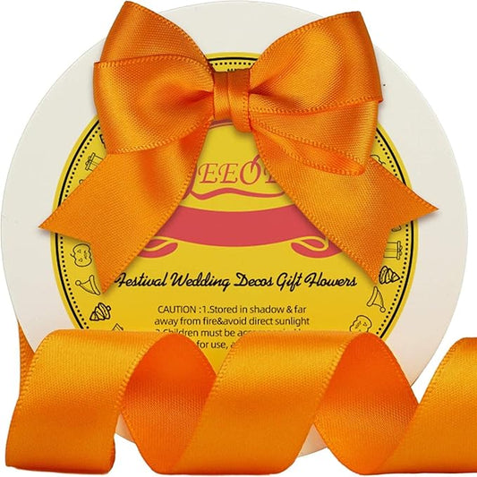 Double Face Autumn Orange Satin Ribbon 7/8 inch X 25 Yards Polyester Autumn Orange Ribbon for Gift Wrapping Very Suitable for Weddings Party Invitation Decorations and More