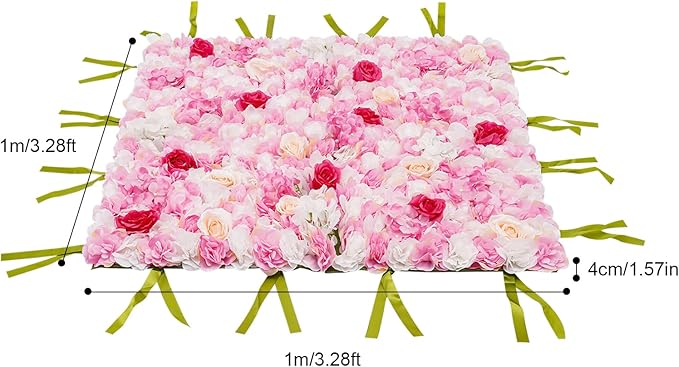 CNCEST Artificial Flower Wall Panels, Flower Wall Mat Silk Rose Flower Panels, Artificial Flower Wall Background (Type 2)