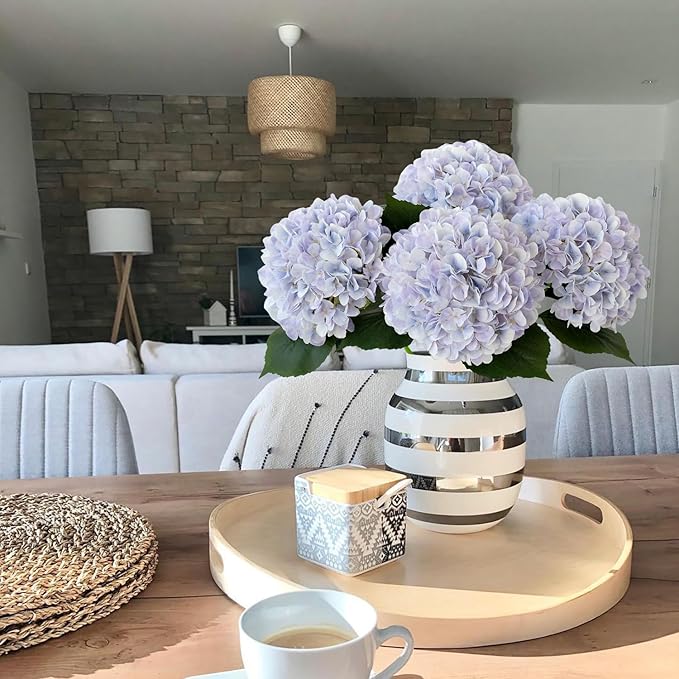 Boho Fake Hydrangea Artificial Flowers, 4Pcs 22" Large Lifelike Silk Artificial Hydrangeas, Full Fake Flowers for Bouquet Table Centerpieces Wedding Indoor Home(Light Blue Violet