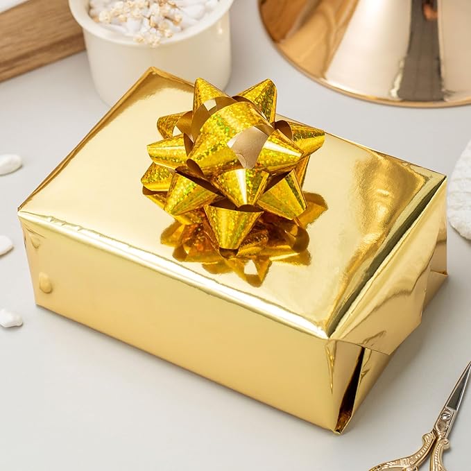 Merture 30 In X 32.8 Ft (81.7 sq.ft.) Gold Wrapping Paper Roll, Gift Wrap with Metallic Shine for Wedding, Birthday, Party, Holiday, Congrats, Mother’s Day