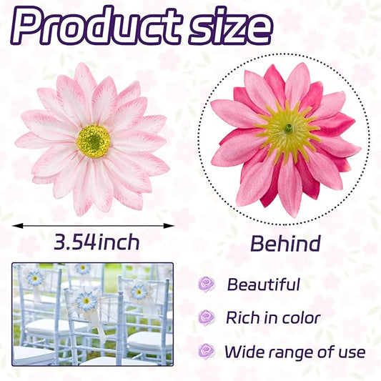 Artificial Daisy Flower Heads, 3.5 Inch Large Flower Heads for Crafts, 12 Pcs Artificial Gerbera Chrysanthemum Flowers Heads for DIY, Party Wedding, Photography Props, Easter (Light Pink)
