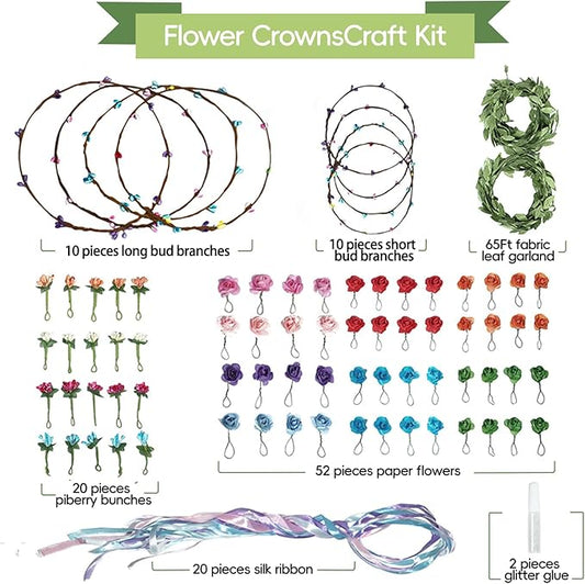 EggSun Flower Crown Making Kit for Girls Kids Gift Tea Party Spring Craft Bracelet DIY Fairy Flower Crown Kit Kids Birthday Party Floral Hair Arts Crafts Spring Easter Gift for Girls 5 6 7 12 Year Old