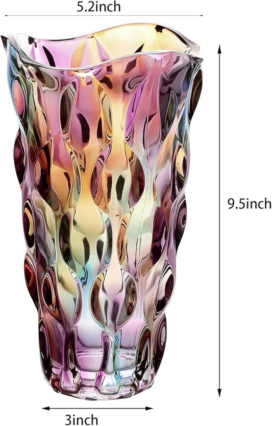 9.5" High Thickened Colorful Glass Flower Vase for Home Decor, Dining Wedding Table Office Holiday Party Centerpiece Decoration