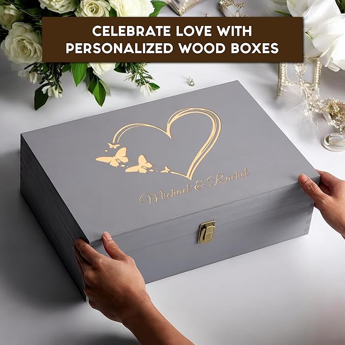 Personalized Wedding Memory Box for Keepsakes Custom Engraved Keepsake Box for Bridal Gifts Photos Jewelry Mementos - Storage Boxes for Valentine's day Newlyweds Anniversaries Engagement Bridal Shower