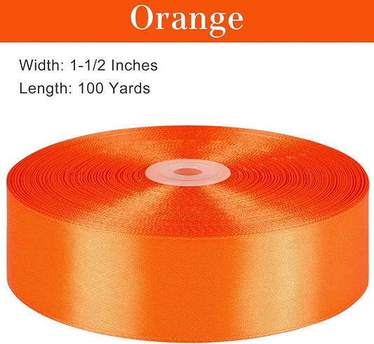 1-1/2 Inches 100 Yards Orange Satin Ribbon, Ribbon Roll for Flower Bouquets, Gift Wrapping, Wedding, Handmade Crafts