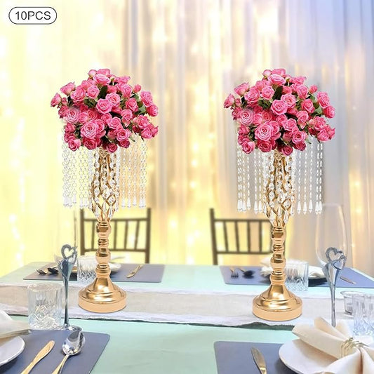 Vase | Bud Vases |10PCS Gold Crystal Flower Stands | Elegant Centerpiece for Weddings & Events | for Wedding Table Centerpieces, Aisle Guides, Party Decorations (Gold)