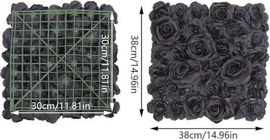 12 PCS Black Flower Wall Panels, 15x15inch Artificial Floral Wall Background Silk Flowers Panel Decoration, Faux Rose Backdrop for Home Party Wedding Anniversary Birthday