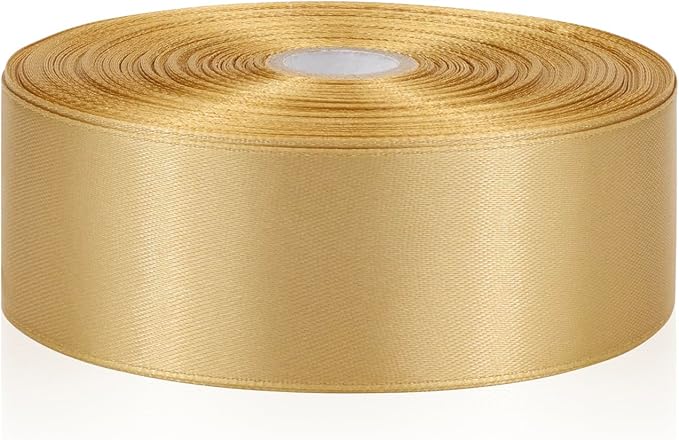 60 Yards Champagne Gold Satin Ribbon 1-1/2 Inch, Solid Gold Polyester Fabric Ribbon for Gift Wrapping, Crafts, Flower Bouquet, Wedding, Baby Shower, Festival, Christmas