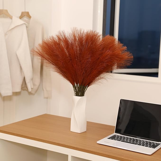 Burnt Orange Pampas Grass - 30pcs 24 Inch Artificial Pampas Grass Decor, Tall Pampas Grass for Floor Vase, Table Centerpieces, Wedding, Party and Fall Decor (Burnt Orange, 30 Pieces)